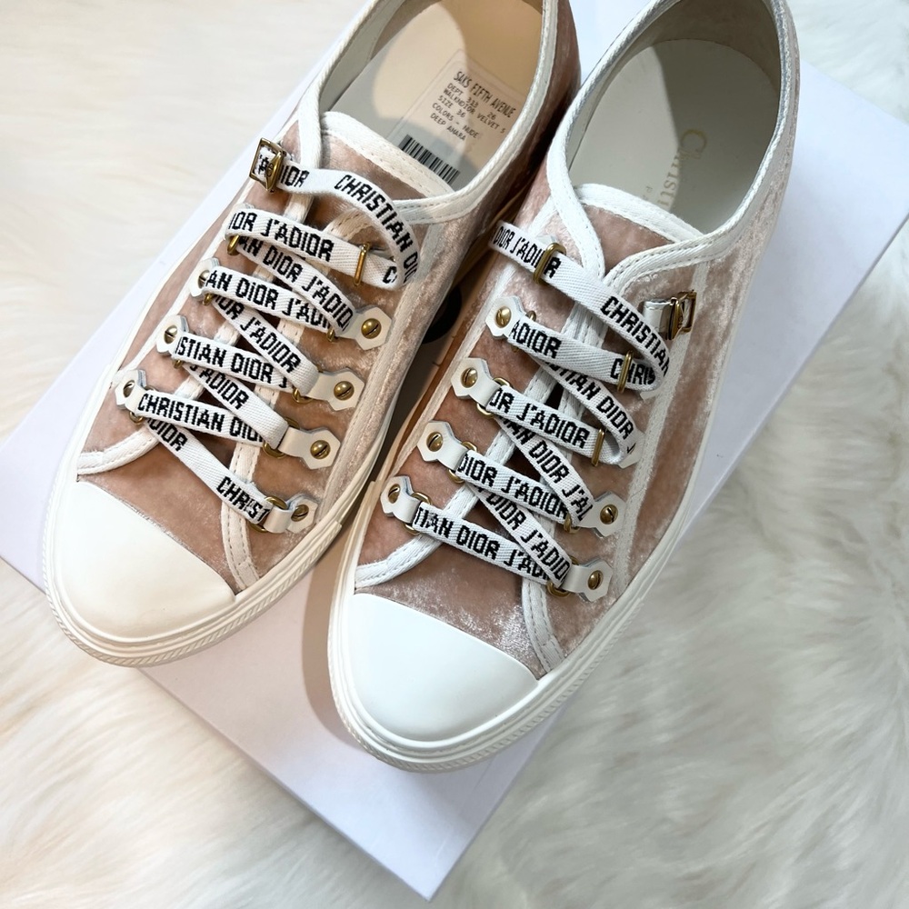 Dior Pink and White Crystal Embellished Sneakers